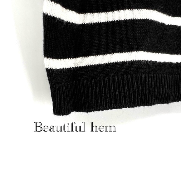 H&M Black and White Knit Pullover French Chic Sweater 3/4 length sleeve Small - Picture 8 of 12